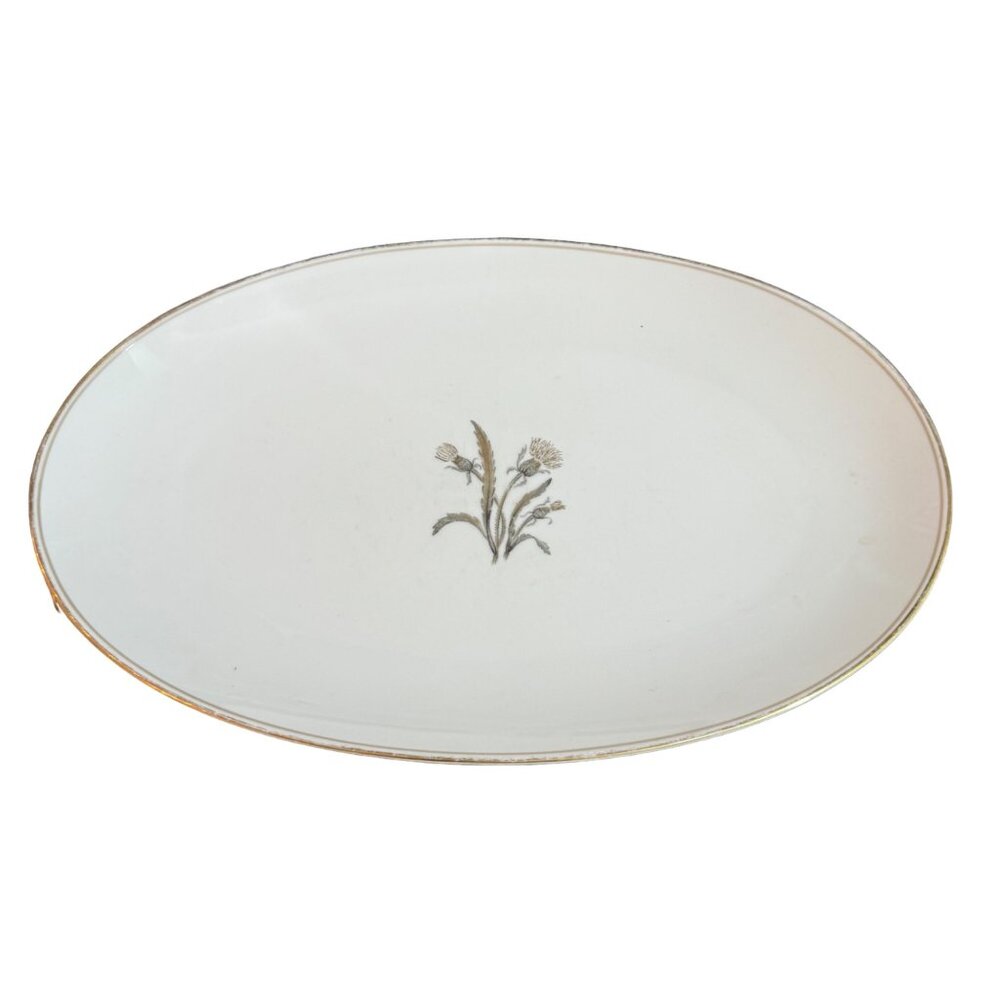 Noritake China Lynne Oval Serving Platter Gold Trim Floral Design Collectible